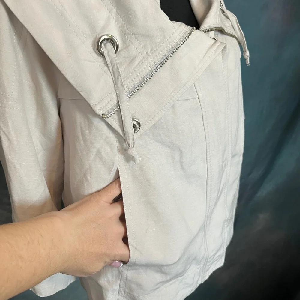 Le Lis Blanc Deux Womens Linen Blend Off White 3/4 Sleeve Lightweight Jacket Med